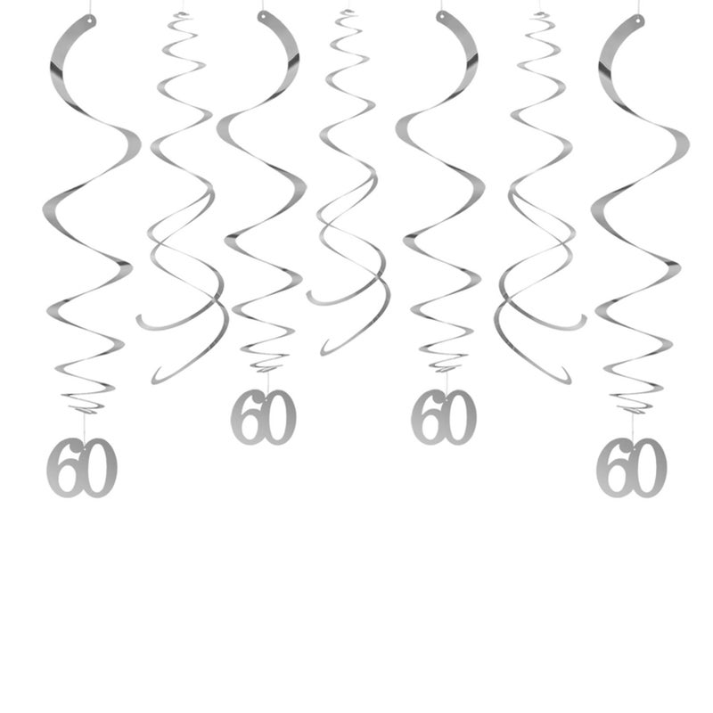AimtoHome Party Swirl Decorations, Silver 60th Birthday Swirl Decoration, 60th Anniversary Ceiling Hanging Party Swirl Decoration, Pack of 30 - Image 1
